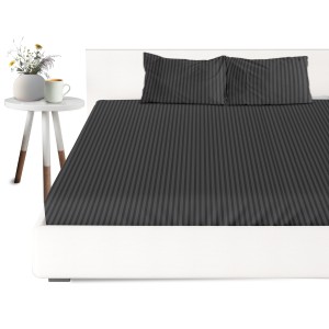 RainV® Black Color Stripe Design Microfiber King Size Bedsheet (108"x108")